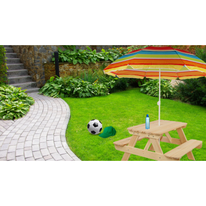 Stół piknikowy z otworem na parasol SPD/80cm - Brązowy