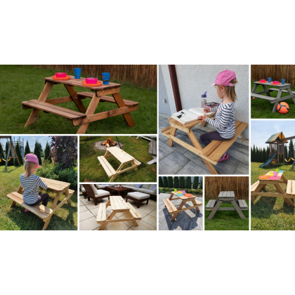 Stół piknikowy z otworem na parasol SPD/80cm - Brązowy