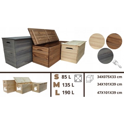 Skrzynia Sosnowa/ Kufer KUD Rozmiar S - 85L/ Szara