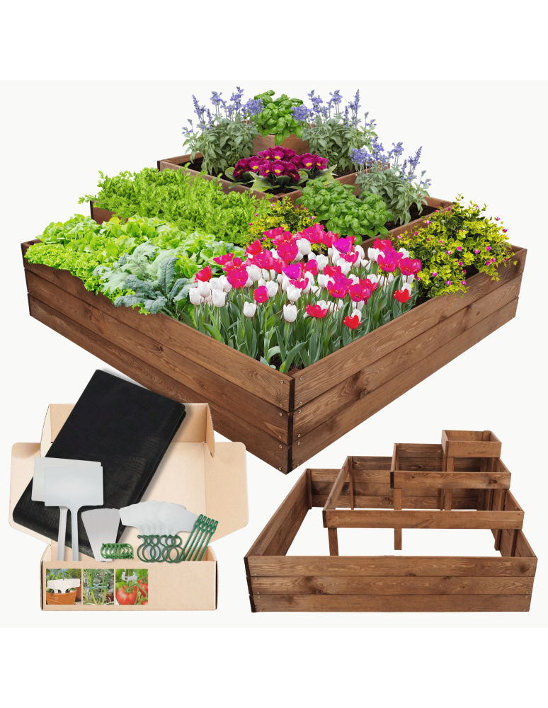 Serie ZP06 - Hochbeet, Kräuterbeet, Gartenbeet, Pflanzbeet, für Garten und Terrasse, Kiefernholz 54x119x119 cm, Farbe: Braun imprägniert - produkt kuptej.pl 1