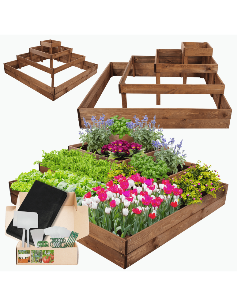 Serie ZP06 - Hochbeet, Kräuterbeet, Gartenbeet, Pflanzbeet, für Garten und Terrasse, Kiefernholz 45x119x119 cm, Farbe: Braun imprägniert - produkt kuptej.pl 1