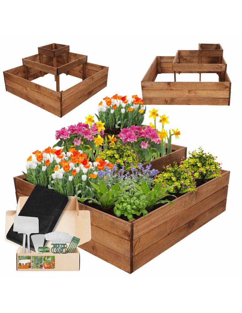 Serie ZP06 - Hochbeet, Kräuterbeet, Gartenbeet, Pflanzbeet, für Garten und Terrasse, Kiefernholz 45x92x92 cm, Farbe: Braun imprägniert - produkt kuptej.pl 1