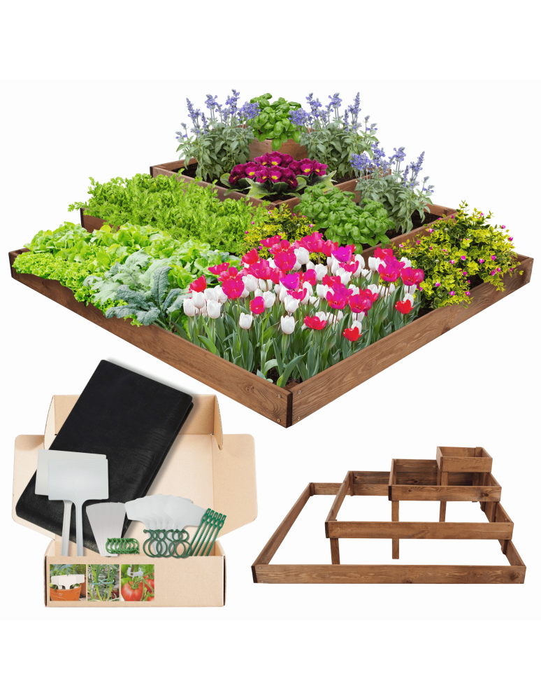 Serie ZP06 - Hochbeet, Kräuterbeet, Gartenbeet, Pflanzbeet, für Garten und Terrasse, Kiefernholz 36x119x119 cm, Farbe: Braun imprägniert - produkt kuptej.pl 1