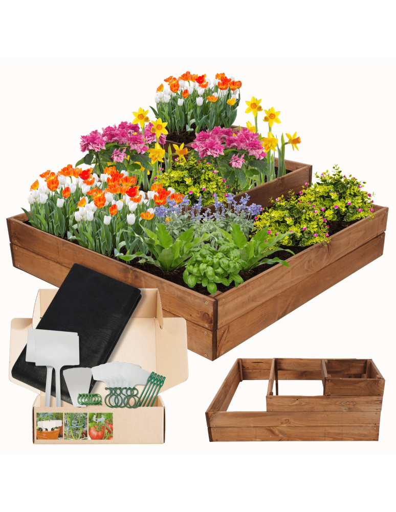 Serie ZP06 - Hochbeet, Kräuterbeet, Gartenbeet, Pflanzbeet, für Garten und Terrasse, Kiefernholz 36x92x92 cm, Farbe: Braun imprägniert - produkt kuptej.pl 1