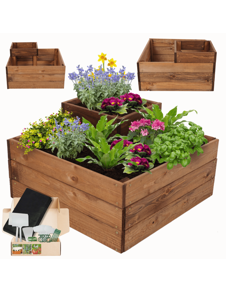 Serie ZP06 - Hochbeet, Kräuterbeet, Gartenbeet, Pflanzbeet, für Garten und Terrasse, Kiefernholz 36x62x62 cm, Farbe: Braun imprägniert - produkt kuptej.pl 1