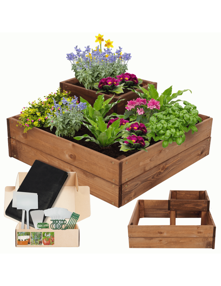 Serie ZP06 - Hochbeet, Kräuterbeet, Gartenbeet, Pflanzbeet, für Garten und Terrasse, Kiefernholz 27x62x62 cm, Farbe: Braun imprägniert - produkt kuptej.pl 1