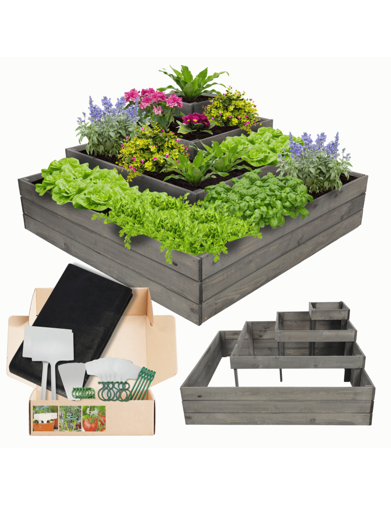 Serie ZP06 - Hochbeet, Kräuterbeet, Gartenbeet, Pflanzbeet, für Garten und Terrasse, Kiefernholz 54x119x119 cm, Farbe: Grau imprägniert - produkt kuptej.pl 1