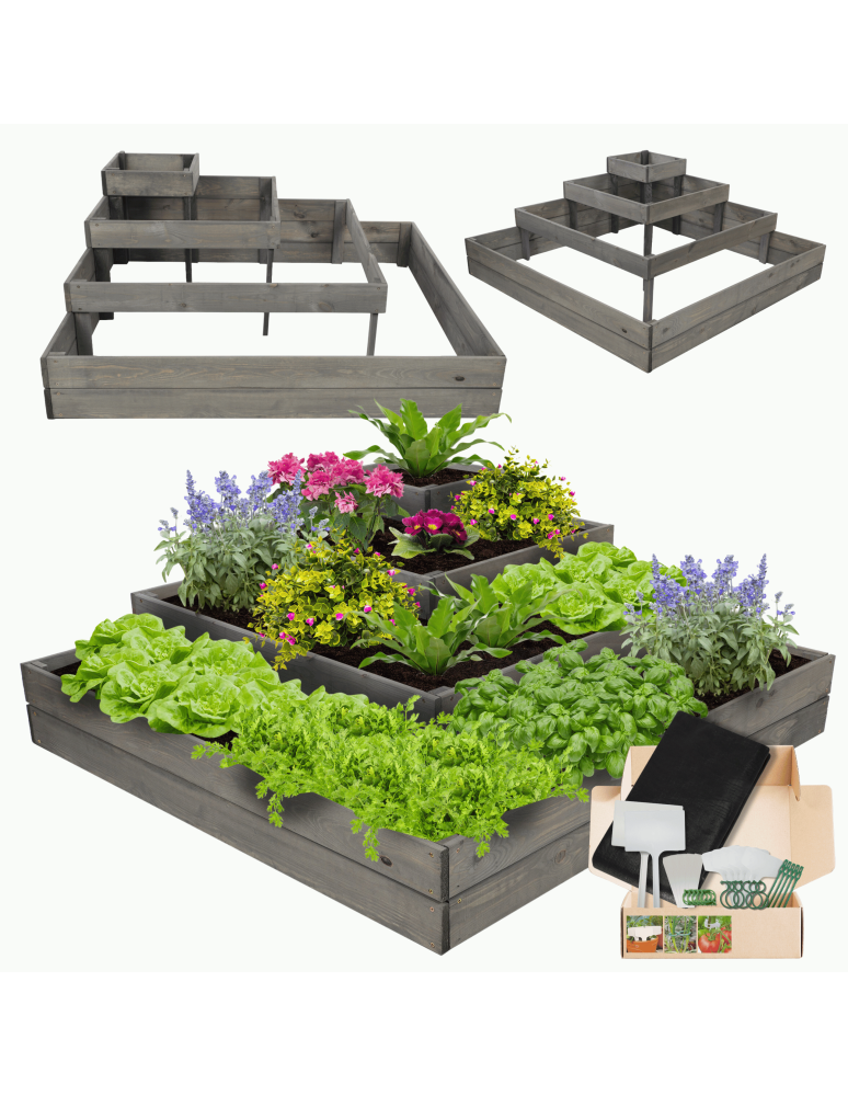 Serie ZP06 - Hochbeet, Kräuterbeet, Gartenbeet, Pflanzbeet, für Garten und Terrasse, Kiefernholz 45x119x119 cm, Farbe: Grau imprägniert - produkt kuptej.pl 1