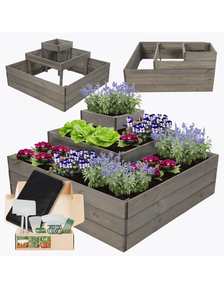 Serie ZP06 - Hochbeet, Kräuterbeet, Gartenbeet, Pflanzbeet, für Garten und Terrasse, Kiefernholz 45x92x92 cm, Farbe: Grau imprägniert - produkt kuptej.pl 1
