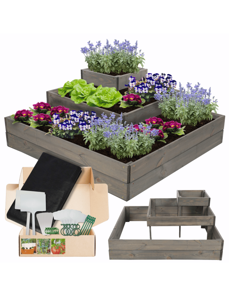 Serie ZP06 - Hochbeet, Kräuterbeet, Gartenbeet, Pflanzbeet, für Garten und Terrasse, Kiefernholz 36x92x92 cm, Farbe: Grau imprägniert - produkt kuptej.pl 1