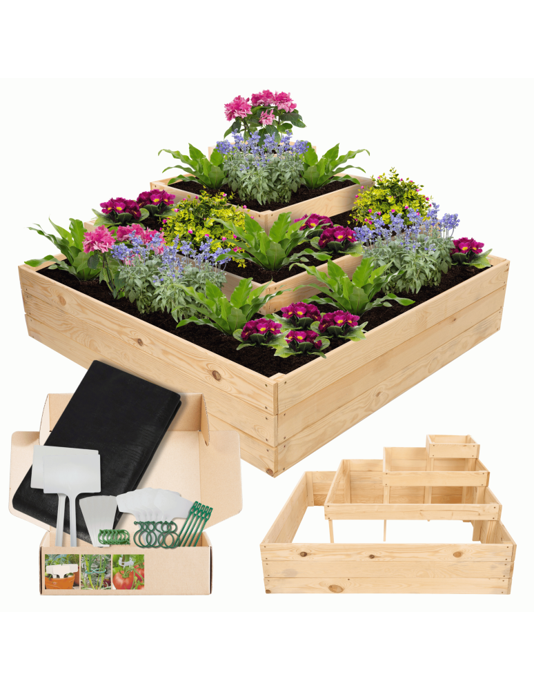 Serie ZP06 - Hochbeet, Kräuterbeet, Gartenbeet, Pflanzbeet, für Garten und Terrasse, Kiefernholz 54x119x119 cm, Farbe: Natur imprägniert - produkt kuptej.pl 1