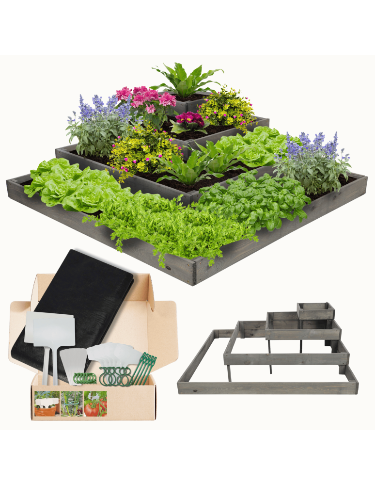 Serie ZP06 - Hochbeet, Kräuterbeet, Gartenbeet, Pflanzbeet, für Garten und Terrasse, Kiefernholz 36x119x119 cm, Farbe: Grau imprägniert - produkt kuptej.pl 1