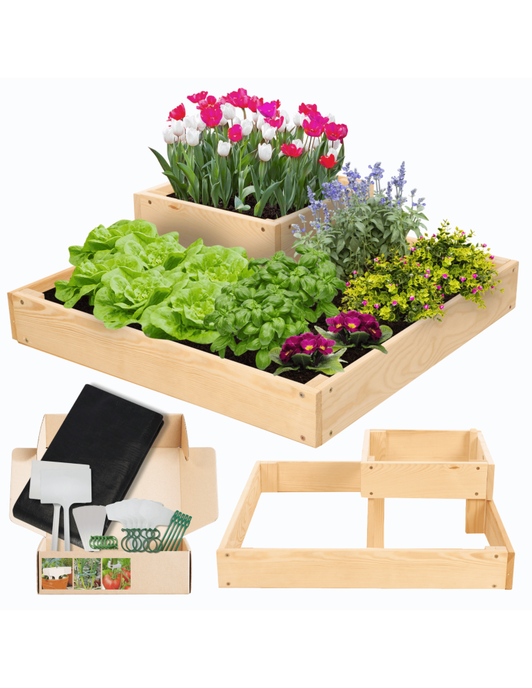Serie ZP06 - Hochbeet, Kräuterbeet, Gartenbeet, Pflanzbeet, für Garten und Terrasse, Kiefernholz 18x62x62 cm, Farbe: Natur imprägniert - produkt kuptej.pl 1