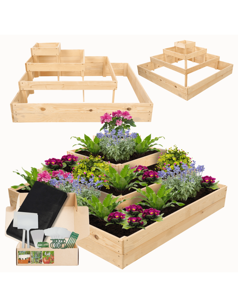 Serie ZP06 - Hochbeet, Kräuterbeet, Gartenbeet, Pflanzbeet, für Garten und Terrasse, Kiefernholz 45x119x119 cm, Farbe: Natur imprägniert - produkt kuptej.pl 1