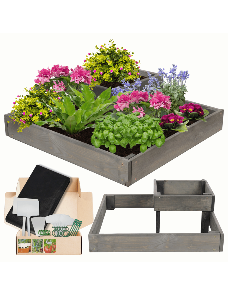 Serie ZP06 - Hochbeet, Kräuterbeet, Gartenbeet, Pflanzbeet, für Garten und Terrasse, Kiefernholz 18x62x62 cm, Farbe: Grau imprägniert - produkt kuptej.pl 1