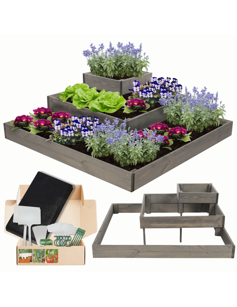 Serie ZP06 - Hochbeet, Kräuterbeet, Gartenbeet, Pflanzbeet, für Garten und Terrasse, Kiefernholz 27x92x92 cm, Farbe: Grau imprägniert - produkt kuptej.pl 1