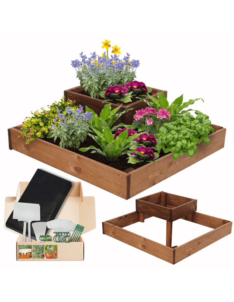 Serie ZP06 - Hochbeet, Kräuterbeet, Gartenbeet, Pflanzbeet, für Garten und Terrasse, Kiefernholz 18x62x62 cm, Farbe: Braun imprägniert - produkt kuptej.pl 1