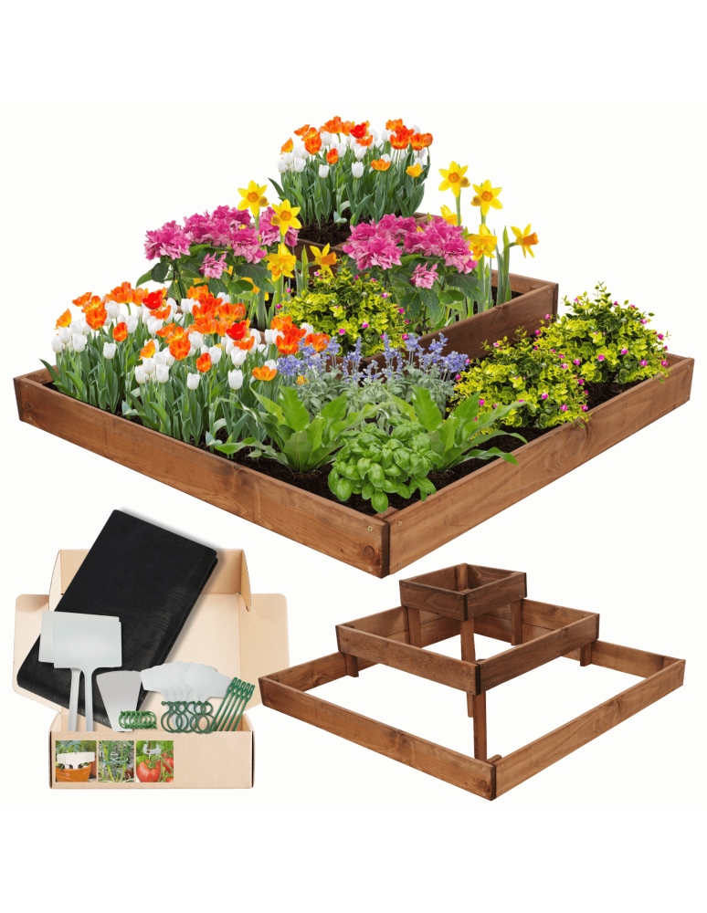 Serie ZP06 - Hochbeet, Kräuterbeet, Gartenbeet, Pflanzbeet, für Garten und Terrasse, Kiefernholz 27x92x92 cm, Farbe: Braun imprägniert - produkt kuptej.pl 1