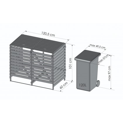 Podwójna obudowa na kosze OBK 2x120L Brązowa