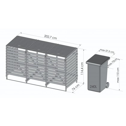 Potrójna obudowa na kosze OBK 3x240L Antracytowa
