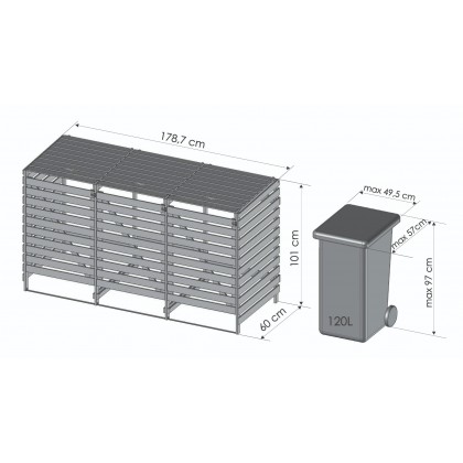 Potrójna obudowa na kosze OBK 3x120L Antracytowa