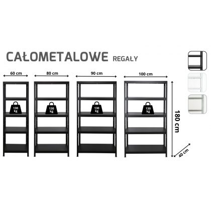 Regał całometalowy ELARA /180x60x40/ 5 półek - Biały